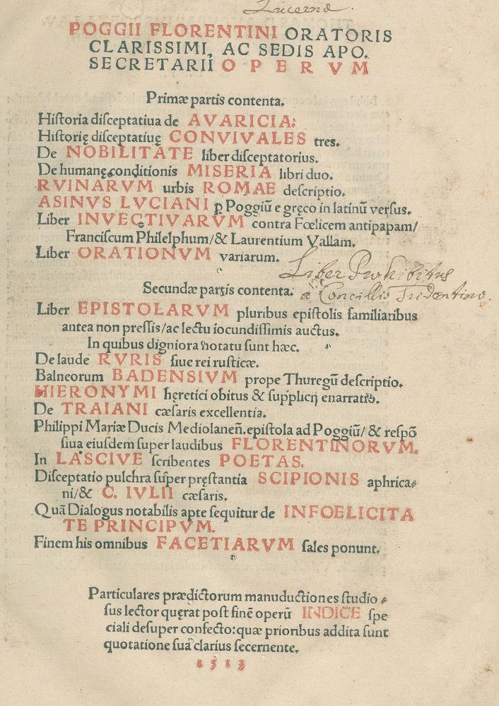 Große Abbildung Nr.1: 134-296 Poggio Bracciolini.: (Alte Drucke, Handschriften und Theologie)
