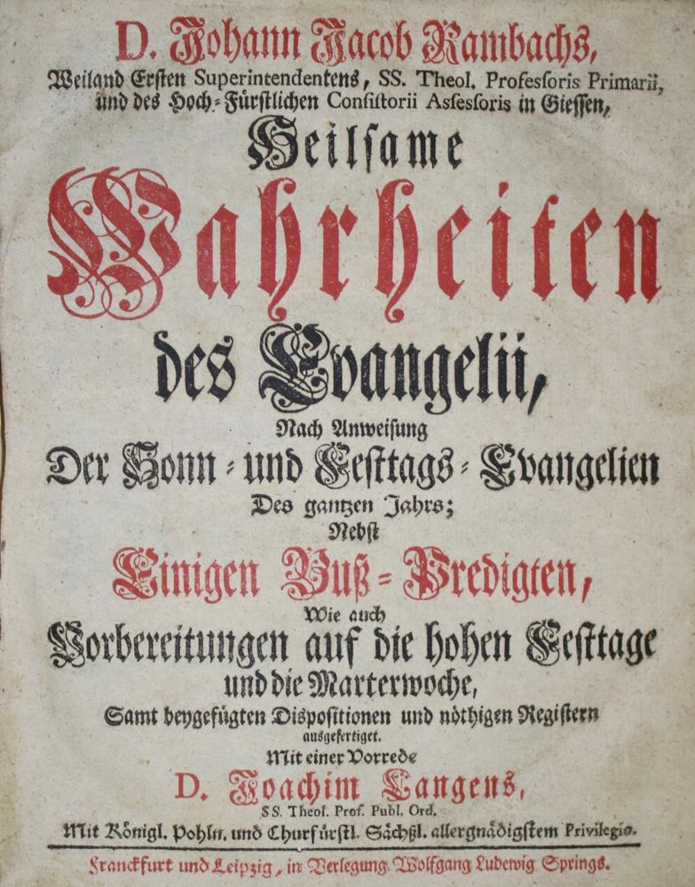 Große Abbildung Nr.1: 134-311 Rambach,J.J.: (Alte Drucke, Handschriften und Theologie)