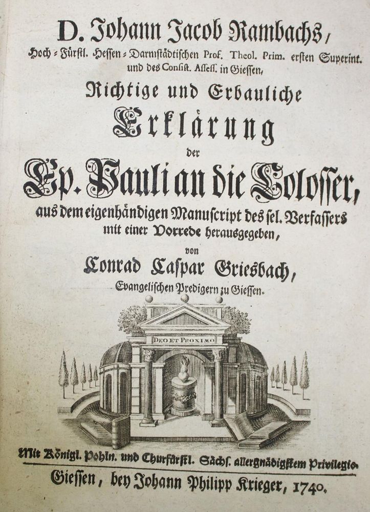 Große Abbildung Nr.1: 134-312 Rambach,J.J.: (Alte Drucke, Handschriften und Theologie)