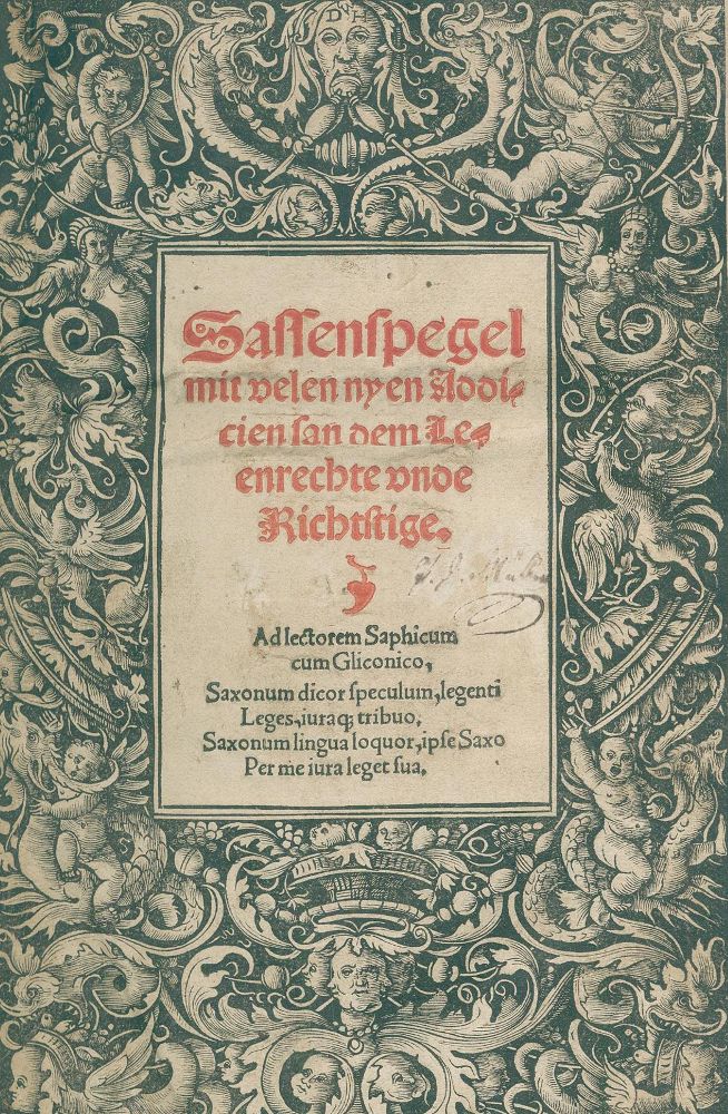 Große Abbildung Nr.1: 134-330 Sachsenspiegel, niederdeutsch.: (Alte Drucke, Handschriften und Theologie)