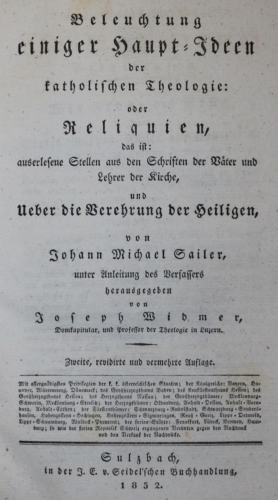 Große Abbildung Nr.1: 134-331 Sailer,J.M.: (Alte Drucke, Handschriften und Theologie)