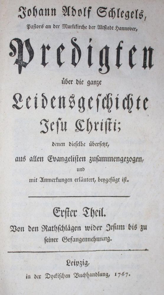Große Abbildung Nr.1: 134-345 Schlegel,J.A.: (Alte Drucke, Handschriften und Theologie)