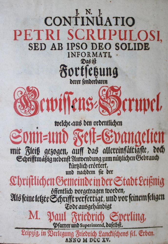 Große Abbildung Nr.1: 134-358 Sperling,P.F.: (Alte Drucke, Handschriften und Theologie)