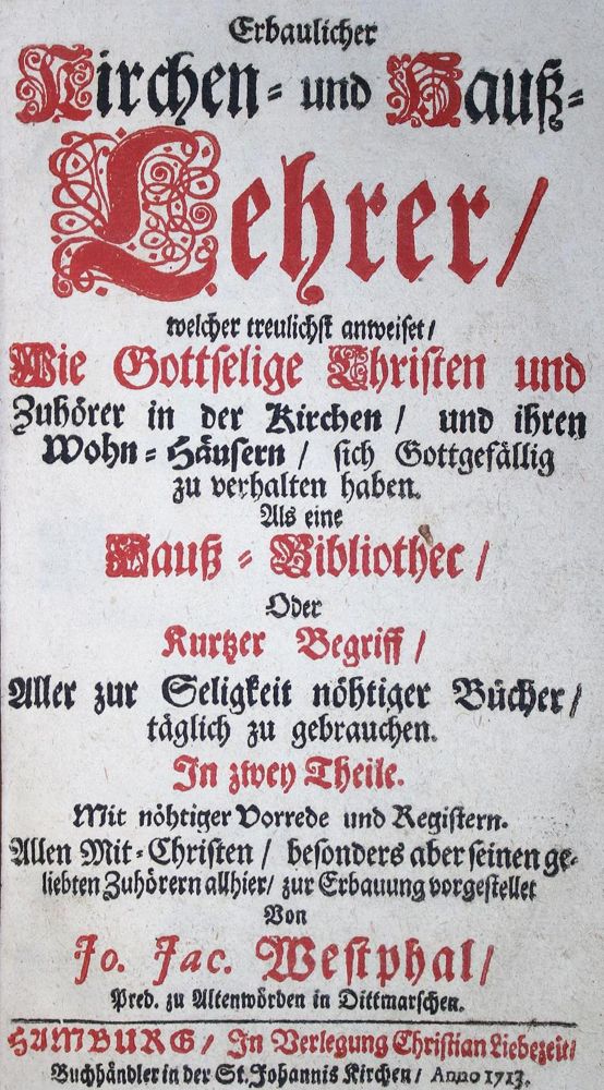 Große Abbildung Nr.1: 134-393 Westphal,J.J.: (Alte Drucke, Handschriften und Theologie)
