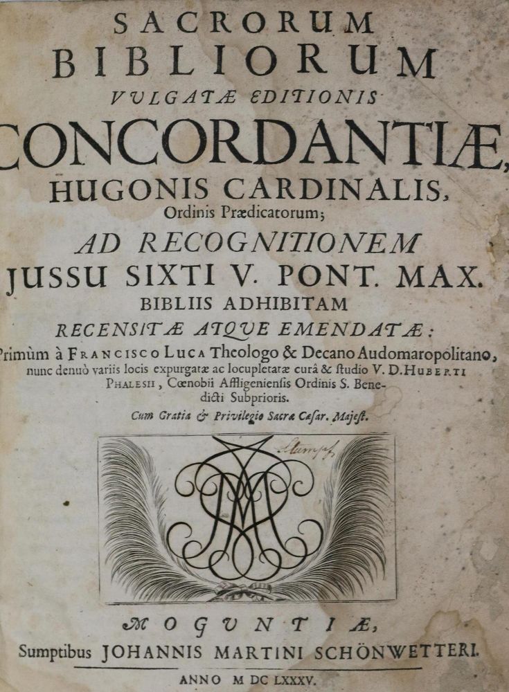 Große Abbildung Nr.1: 134-40 Hugo de Sancto Caro.: (Bibeln, Konkordanz)