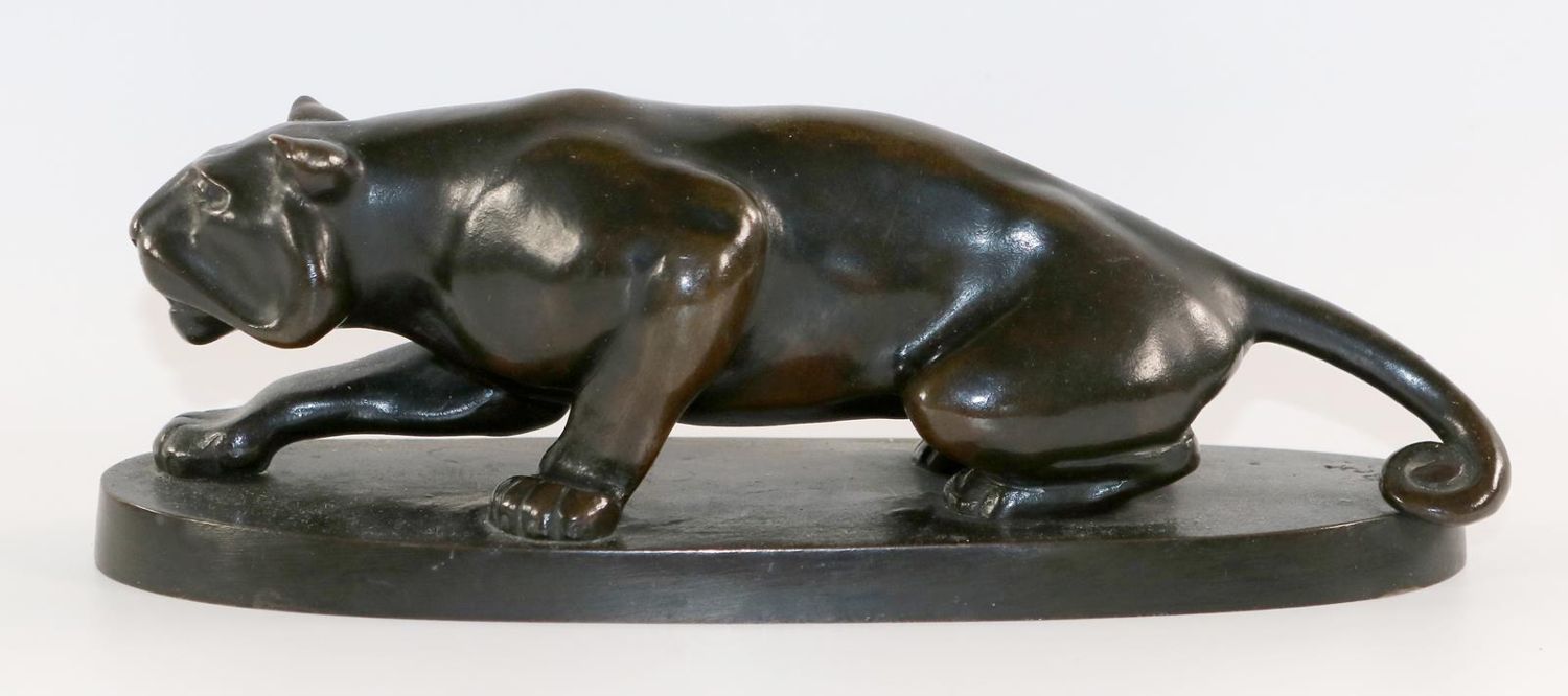 Große Abbildung Nr.1: 134-4256 Panther in Lauerhaltung.: (Künstlergraphik, Skulpturen - Plastiken)