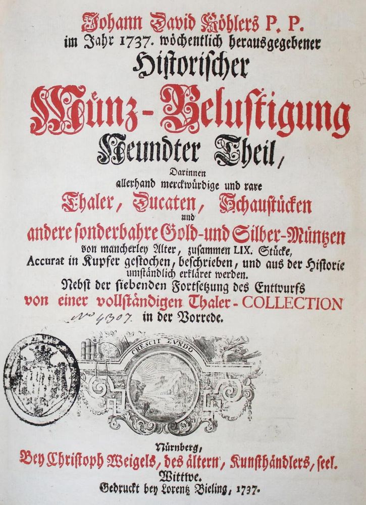 Große Abbildung Nr.1: 134-551 Köhler,J.D.: (Numismatik u. Siegelkunde, Medaillen)