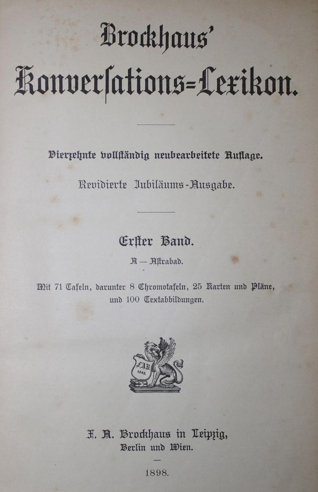 Große Abbildung Nr.1: 134-782 Brockhaus Konversations-Lexikon.: (Lexika - Wörterbücher - Sprachwissenschaften)