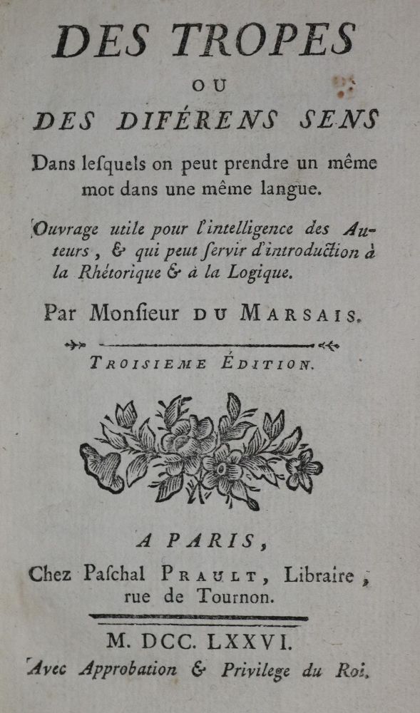 Große Abbildung Nr.1: 134-785 Du Marsais,(C.C.).: (Lexika - Wörterbücher - Sprachwissenschaften)