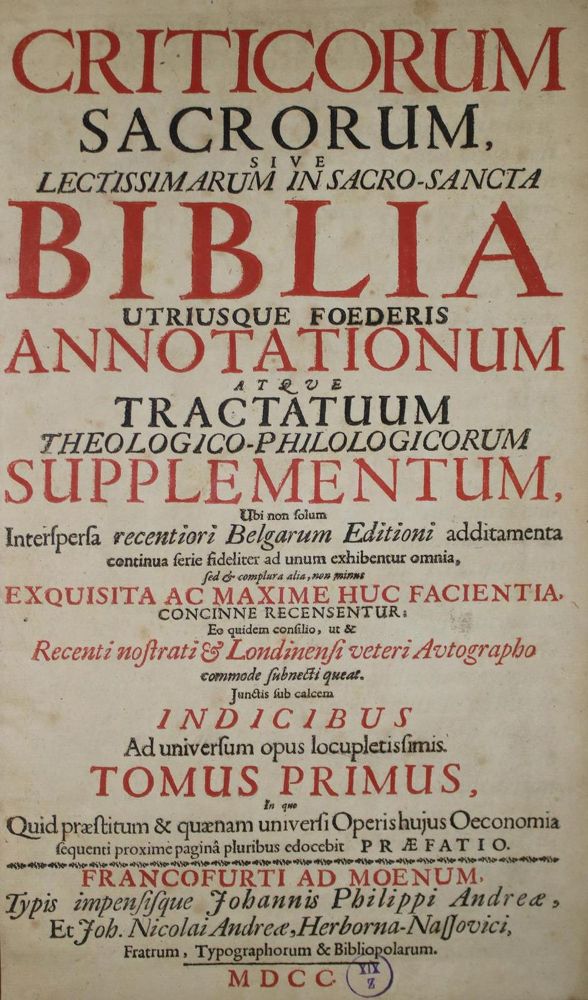 Große Abbildung Nr.1: 134-86 Critici Sacri.: (Alte Drucke, Handschriften und Theologie)