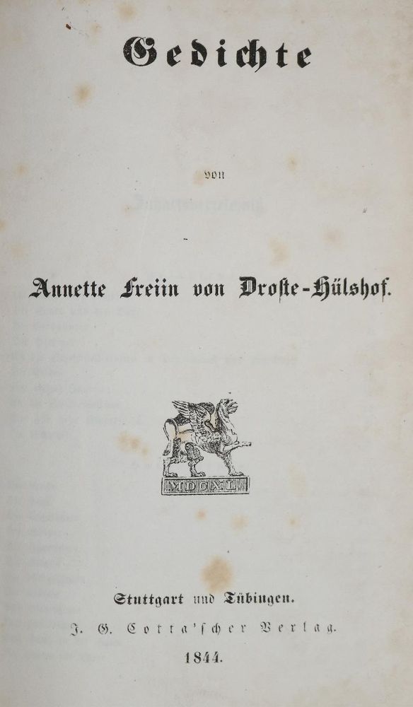 Große Abbildung Nr.1: 134-952 Droste-Hülshoff,A.v.: (Literatur und illustrierte Bücher bis 19.Jahrhundert)