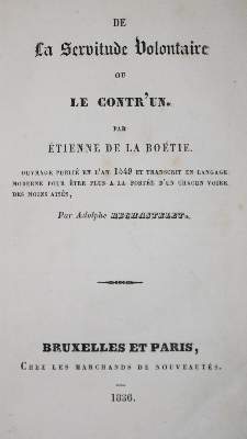 Bild Nr.1: 134-1030 La Boetie,E.de.: (Literatur und illustrierte Bücher bis 19.Jahrhundert)
