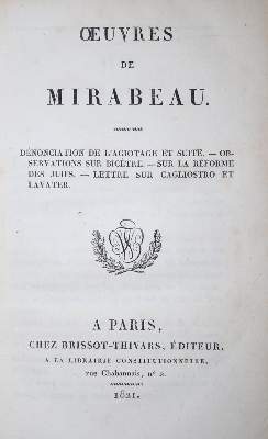 Bild Nr.1: 134-1066 Mirabeau,(G.H.R.de).: (Literatur und illustrierte Bücher bis 19.Jahrhundert)