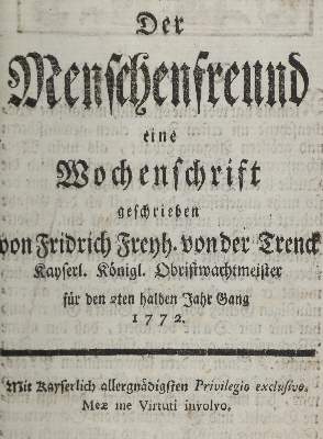 Bild Nr.1: 134-1130 Trenck,F.v.d.: (Literatur und illustrierte Bücher bis 19.Jahrhundert)