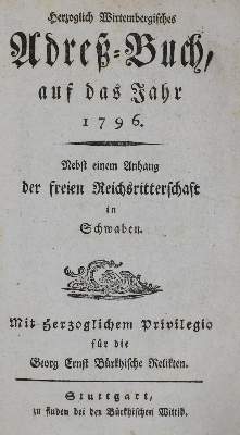 Bild Nr.1: 134-1690 Herzogl. Wirtembergisches Adreß-Buch,: (Deutschland, Baden-Württemberg)