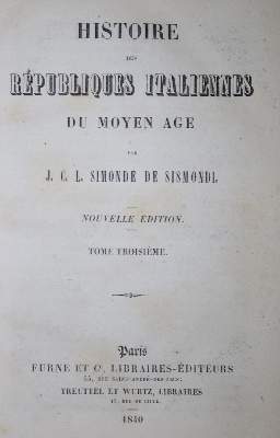 Bild Nr.1: 134-1899 Sismondi,J.C.L.Simonde de.: (Italien)
