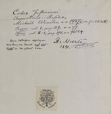 Bild Nr.3: 134-208 Justinianus: (Alte Drucke, Handschriften und Theologie)