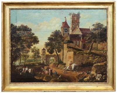 Bild Nr.1: 134-2512 Bilderuhr mit Spielwerk.: (Uhren)