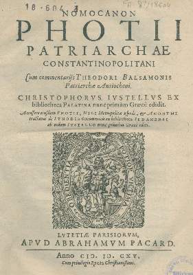 Bild Nr.1: 134-286 Photios.: (Alte Drucke, Handschriften und Theologie)
