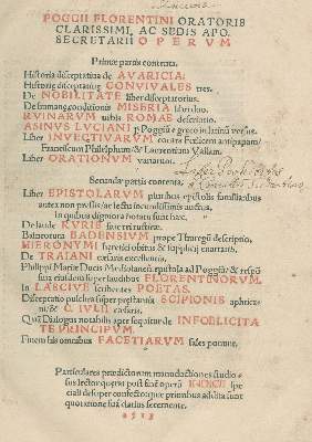 Bild Nr.1: 134-296 Poggio Bracciolini.: (Alte Drucke, Handschriften und Theologie)
