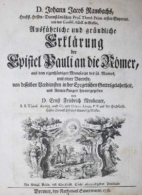 Bild Nr.1: 134-308 Rambach,J.J.: (Alte Drucke, Handschriften und Theologie)