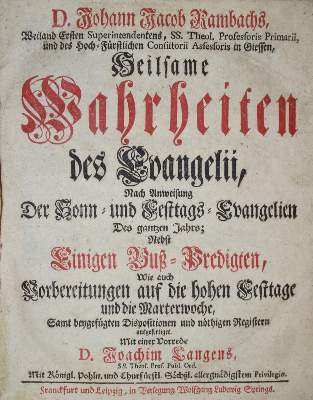 Bild Nr.1: 134-311 Rambach,J.J.: (Alte Drucke, Handschriften und Theologie)