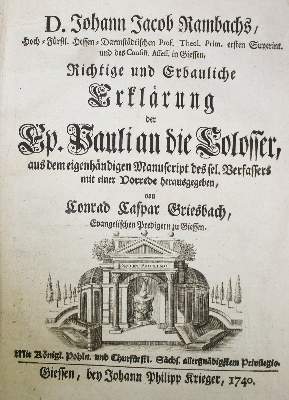 Bild Nr.1: 134-312 Rambach,J.J.: (Alte Drucke, Handschriften und Theologie)