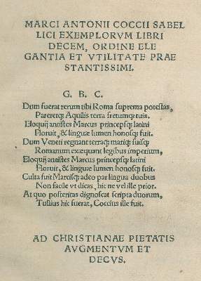 Bild Nr.1: 134-329 Sabellicus, Marcus Antonius Coccius.: (Alte Drucke, Handschriften und Theologie)