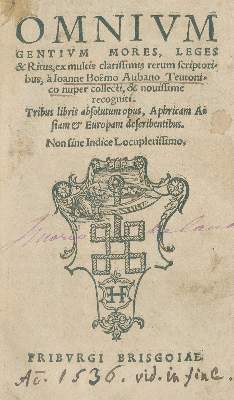 Bild Nr.1: 134-55 Boëmus, Johannes, Aubanus (d.i. Johann Böhm aus Aub).: (Alte Drucke, Handschriften und Theologie)