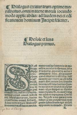 Bild Nr.1: 134-89 Dialogus creaturarum optime moralizatus: (Alte Drucke, Handschriften und Theologie)