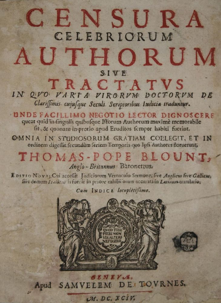 Große Abbildung Nr.1: 135-1063 Blount,T.P.: (Bibliographie und Buchwesen)