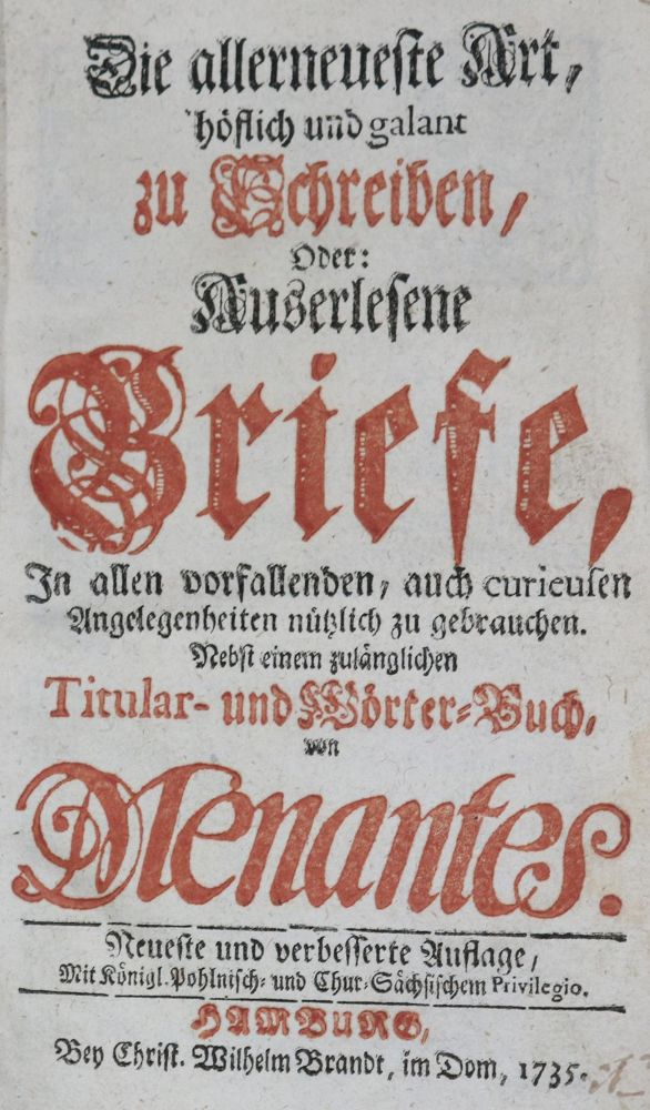 Große Abbildung Nr.1: 135-1064 (Hunold,C.F. Pseud.:) Menantes.: (Briefsteller)
