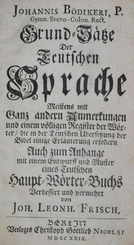 Große Abbildung Nr.1: 135-1102 Bödiker,J.: (Lexika - Wörterbücher - Sprachwissenschaften)