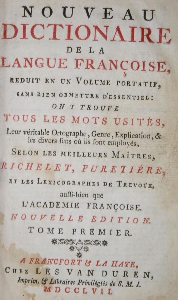 Große Abbildung Nr.1: 135-1127 Richelet,(P.) u. (A.)Furetiere.: (Lexika - Wörterbücher - Sprachwissenschaften)