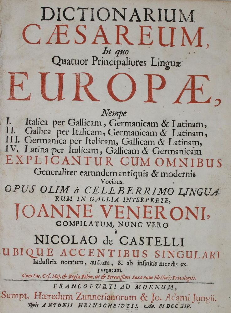 Große Abbildung Nr.1: 135-1135 Veneroni,J.: (Lexika - Wörterbücher - Sprachwissenschaften)