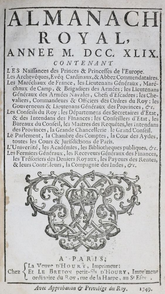 Große Abbildung Nr.1: 135-1289 Almanach Royal,: (Almanache)