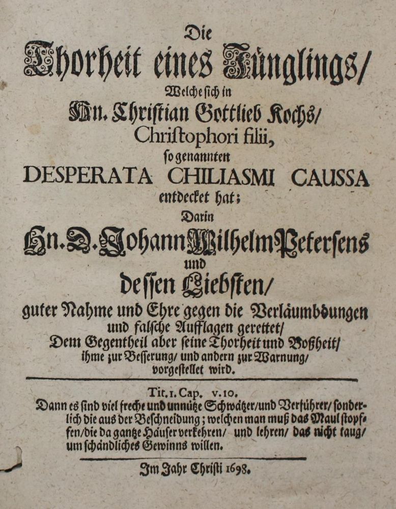 Große Abbildung Nr.1: 135-132 Thorheit eines Jünglings, Die.: (Chiliasmus)