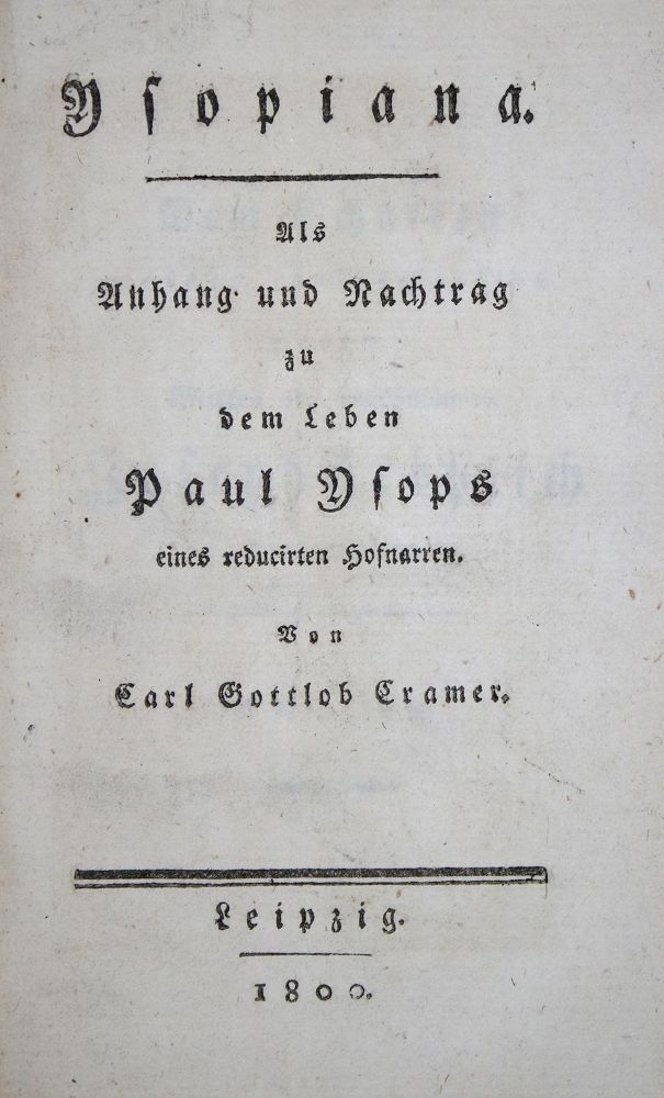 Große Abbildung Nr.2: 135-1321 Cramer,C.G.: (Literatur und illustrierte Bücher bis 19.Jahrhundert)