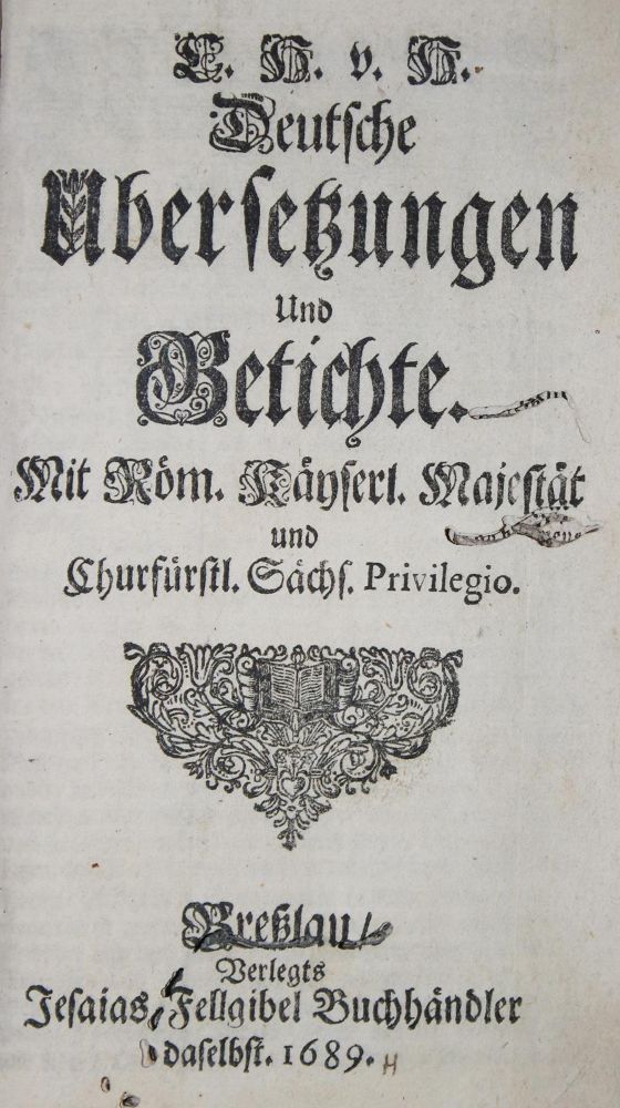 Große Abbildung Nr.1: 135-1379 (Hoffmann v. Hoffmannswaldau,C.).: (Literatur und illustrierte Bücher bis 19.Jahrhundert)