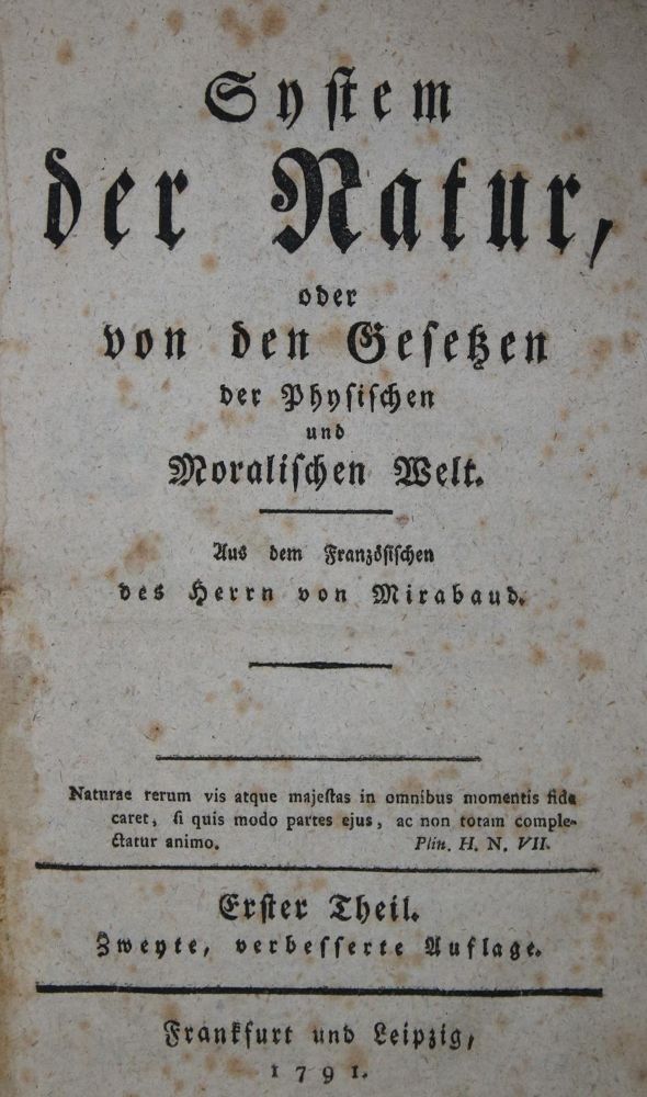 Große Abbildung Nr.1: 135-1435 Mirabaud (d.i. P.H.T.de Holbach).: (Literatur und illustrierte Bücher bis 19.Jahrhundert)
