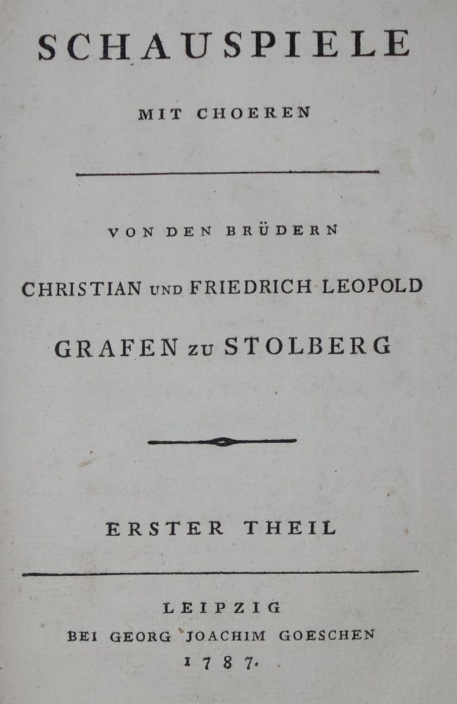 Große Abbildung Nr.1: 135-1487 Stolberg,C. u. F.L.zu.: (Literatur und illustrierte Bücher bis 19.Jahrhundert)
