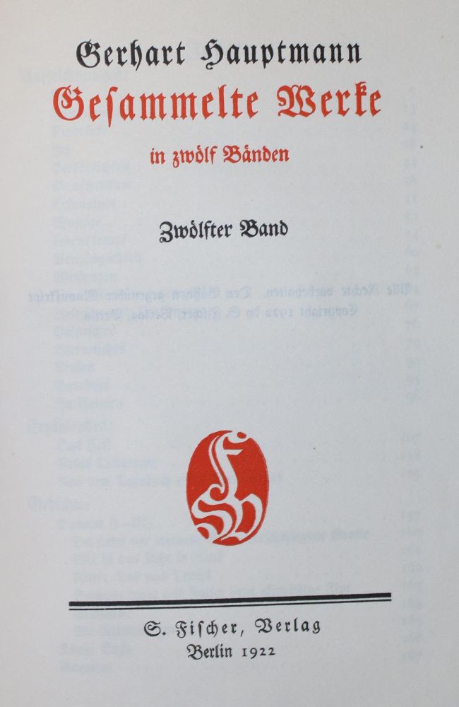 Große Abbildung Nr.1: 135-1570 Hauptmann,G.: (Literatur und illustrierte Bücher 20.Jahrhundert - Alte Literatur in modernen Ausgaben)