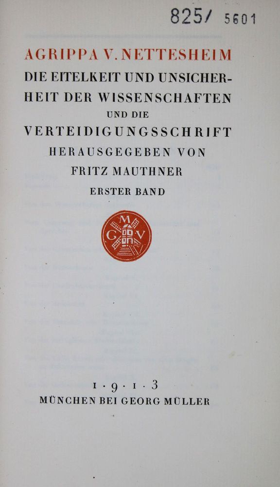Große Abbildung Nr.1: 135-1632 Netttesheim, Agrippa von: (Literatur und illustrierte Bücher 20.Jahrhundert - Alte Literatur in modernen Ausgaben)