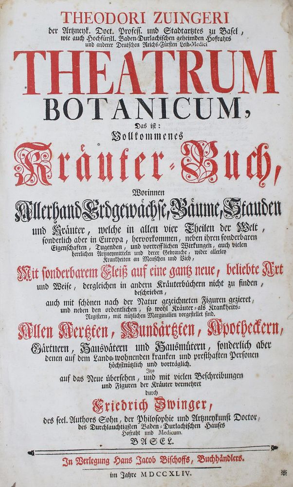 Große Abbildung Nr.1: 135-1697 Zwinger,T.: (Botanik, Kräuterbücher)