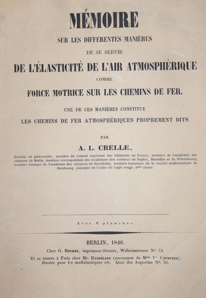 Große Abbildung Nr.1: 135-1796 Crelle,A.L.: (Verschiedene Gebiete - Varia, Eisenbahn)