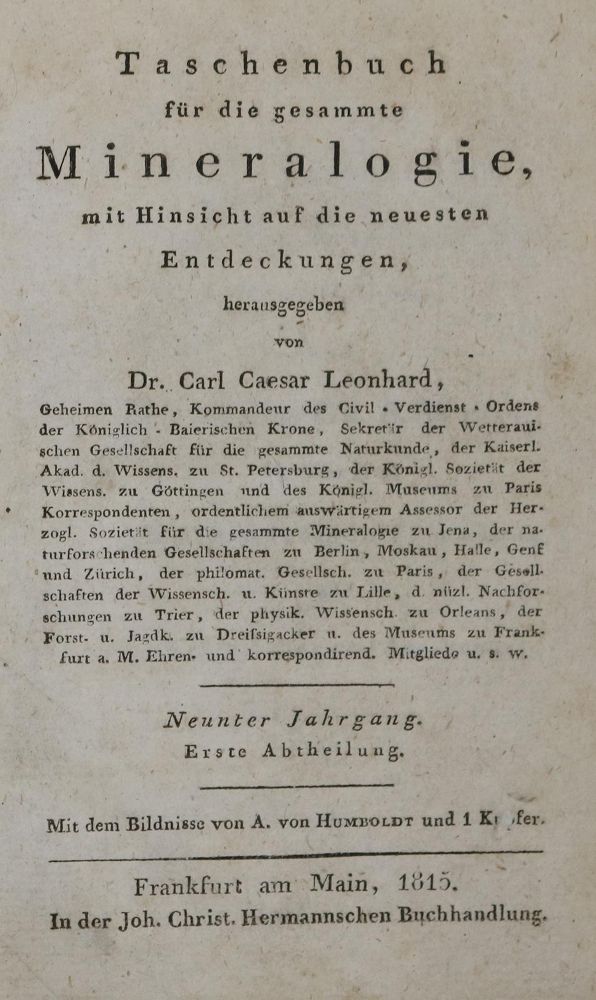 Große Abbildung Nr.1: 135-1810 Leonhard,C.C. (Hrsg.).: (Verschiedene Gebiete - Varia, Geologie - Mineralogie u. Paläontologie)