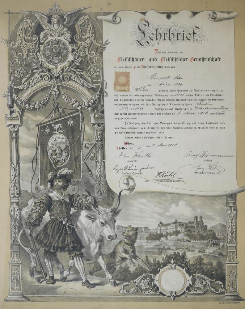 Große Abbildung Nr.1: 135-1838 Lehrbrief: (Verschiedene Gebiete - Varia, Metzger)