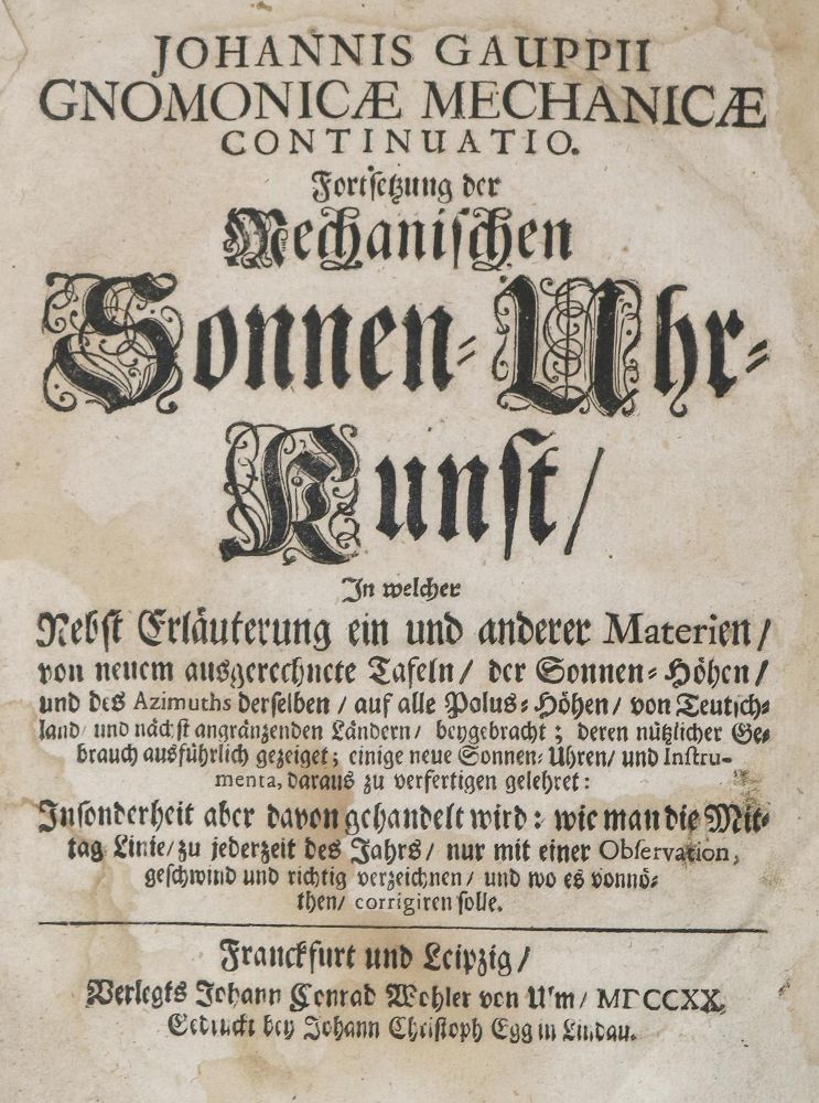 Große Abbildung Nr.1: 135-1865 Gaupp,J.: (Verschiedene Gebiete - Varia, Zeitmessung, Sonnenuhr)