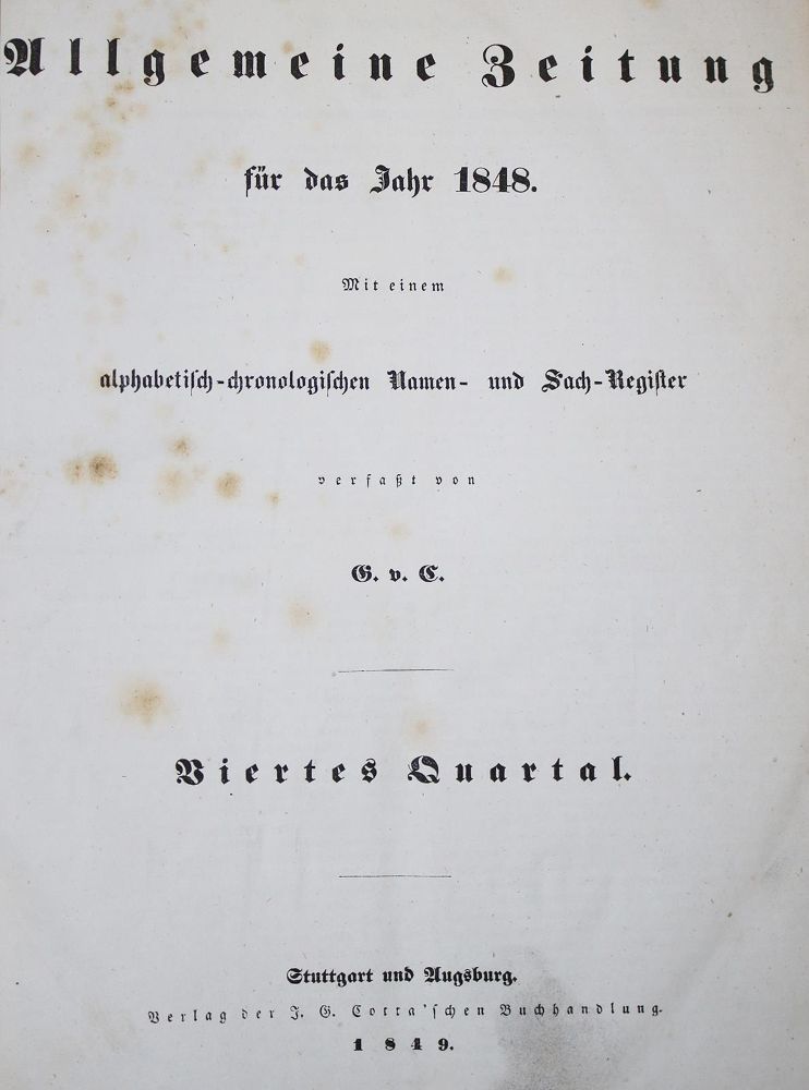 Große Abbildung Nr.1: 135-2103 Allgemeine Zeitung: (Deutschland, Revolution 1848/49 - Vormärz - Politik)