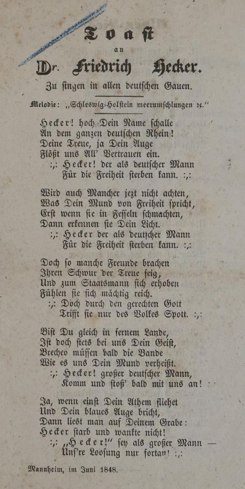 Große Abbildung Nr.1: 135-2107 Toast an Dr. Friedrich Hecker.: (Deutschland, Revolution 1848/49 - Vormärz - Politik)